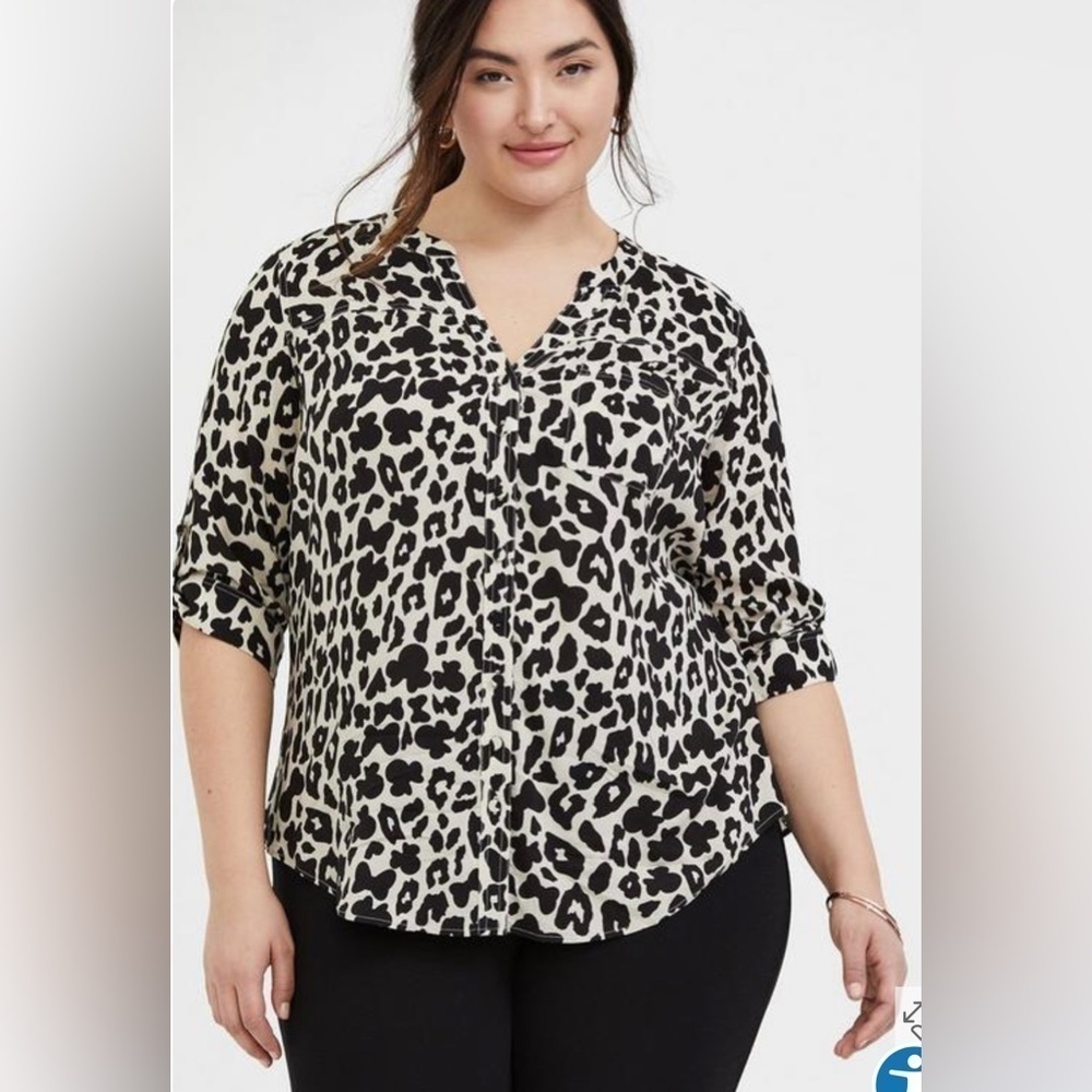 Disney Minnie Mouse & Leopard Challis Button Front Blouse